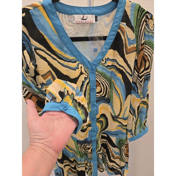 Rossi Roma Vintage Y2K Pleated Tunic Top Shirt Womens XL Lined Artsy Lagenlook - Picture 2 of 8